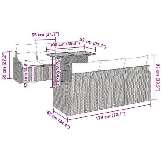 3358520 13 Set de canapele pentru grădină 7 pcs Bej Rattan poli 3358520 13