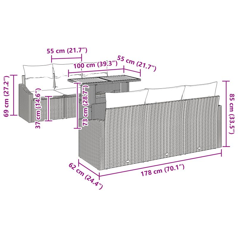 3358520 13 Set de canapele pentru grădină 7 pcs Bej Rattan poli Set de canapele pentru grădină 7 pcs Bej Rattan poli - imagine 13