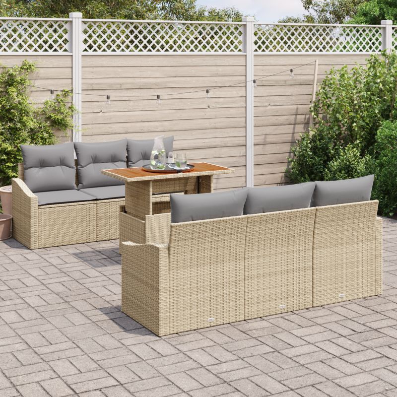 3358520 3 Set de canapele pentru grădină 7 pcs Bej Rattan poli Set de canapele pentru grădină 7 pcs Bej Rattan poli - imagine 3