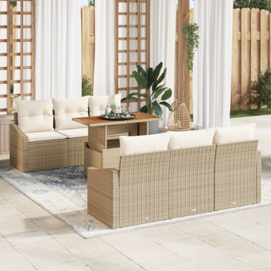 Set de canapele pentru grădină 7 pcs Bej Rattan poli