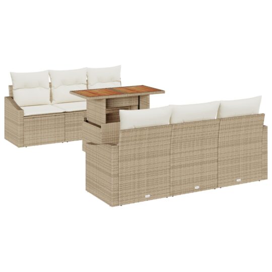 Alternative view of Set de canapele pentru grădină 7 pcs Bej Rattan poli