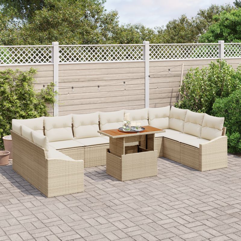 3358626 3 Set de canapele pentru grădină 11 pcs Bej Rattan poli Set de canapele pentru grădină 11 pcs Bej Rattan poli - imagine 3