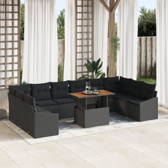 Set de canapele pentru grădină 11 pcs Negru Rattan poli
