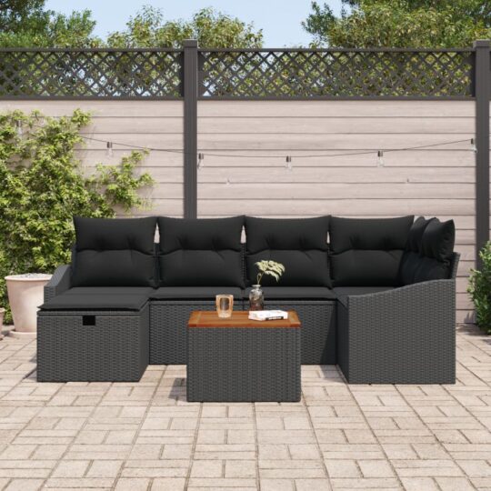 3360901 3 Set de canapele pentru grădină cu pernă 7 pcs Negru Rattan poli 3360901 3