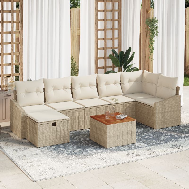 3360907 1 Set de canapele pentru grădină 8 pcs Bej Rattan poli Set de canapele pentru grădină 8 pcs Bej Rattan poli