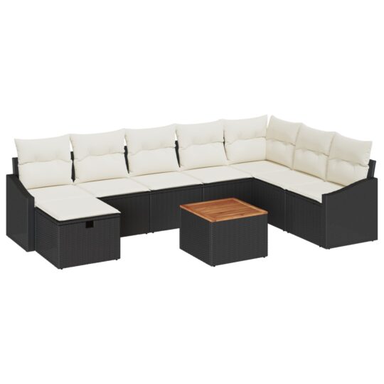 Alternative view of Set de canapele pentru grădină cu pernă 9 pcs Negru Rattan poli