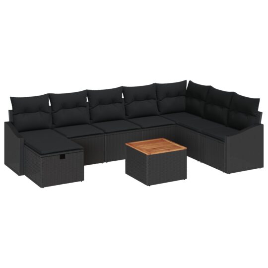3360915 2 Set de canapele pentru grădină cu pernă 9 pcs Negru Rattan poli 3360915 2