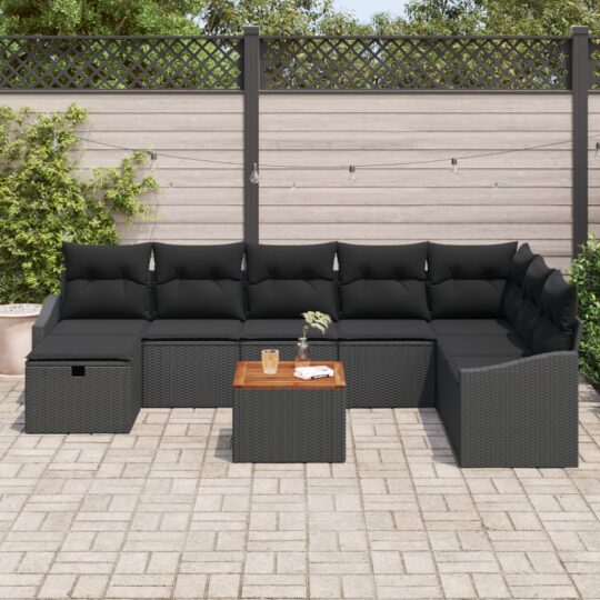 3360915 3 Set de canapele pentru grădină cu pernă 9 pcs Negru Rattan poli 3360915 3