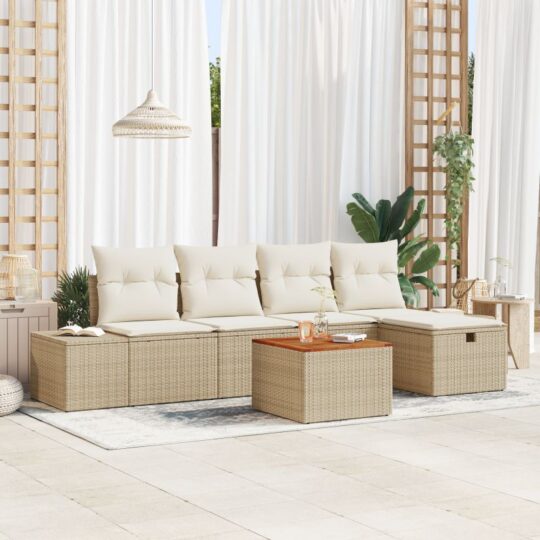 Set de canapele pentru grădină cu pernă 6 pcs Bej Rattan poli