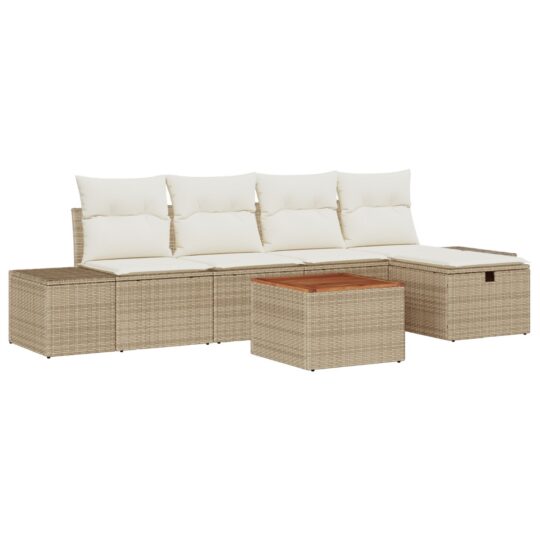 Alternative view of Set de canapele pentru grădină cu pernă 6 pcs Bej Rattan poli