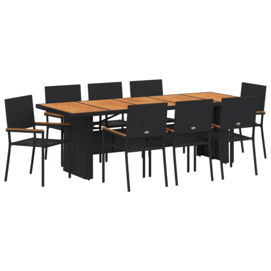 Alternative view of Set de masă pentru grădină 9 pcs Negru Rattan poli