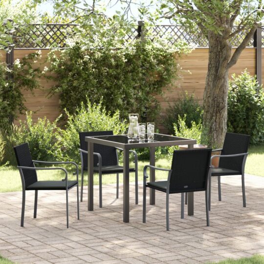 Set de masă pentru grădină 5 pcs Negru Rattan poli