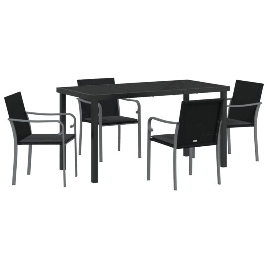 Alternative view of Set de masă pentru grădină 5 pcs Negru Rattan poli