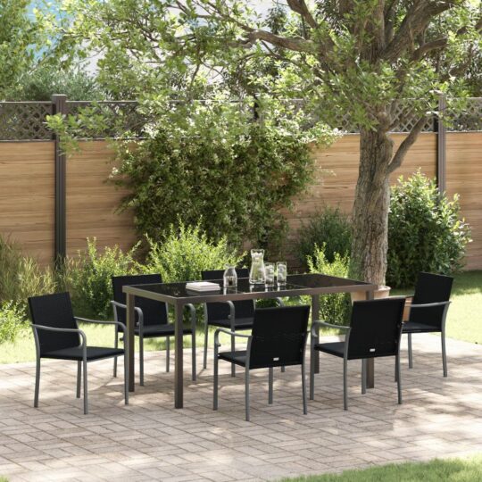 Set de masă pentru grădină 7 pcs Negru Rattan poli
