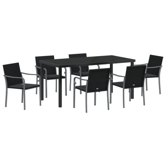 Alternative view of Set de masă pentru grădină 7 pcs Negru Rattan poli