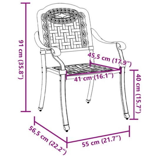 42002370 10 Scaun pentru Grădină 2 pcs Bronz 55 x 56.5 x 91cm Aluminiu 42002370 10