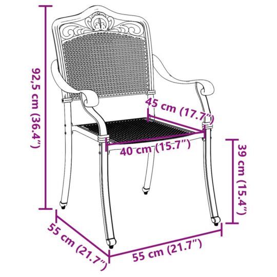 42002379 10 Scaun pentru Grădină 2 pcs Negru 55 x 56.5 x 91cm Aluminiu 42002379 10