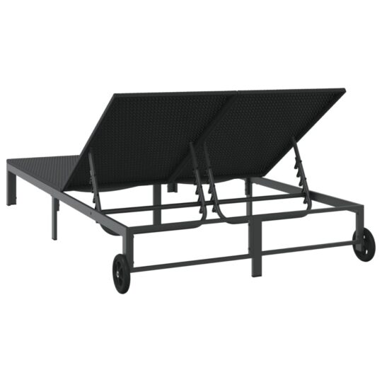 42004133 7 Șezlong cu perne și roți pentru 2 persoane, Negru, Poliratan 42004133 7