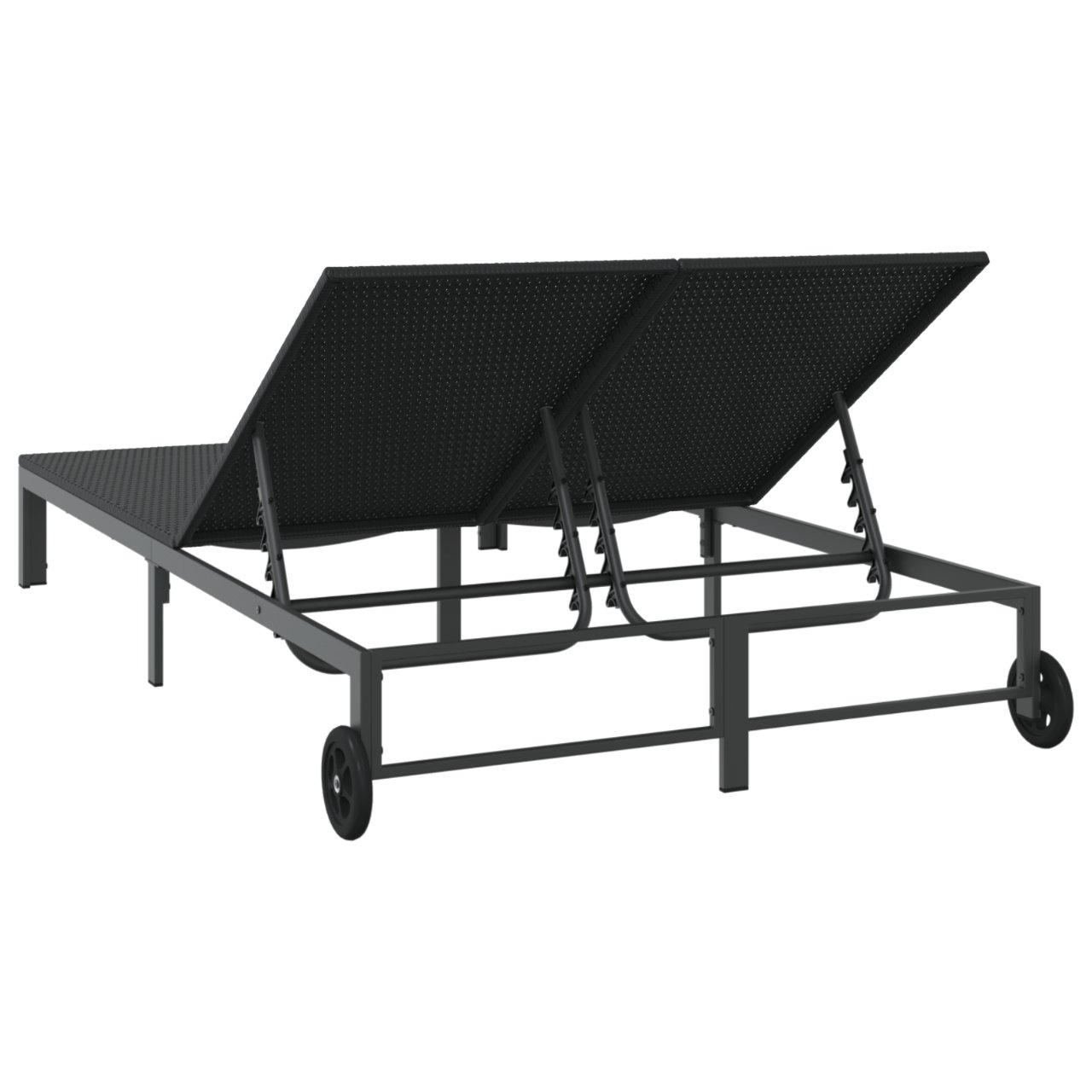 42004133 7 Șezlong cu perne și roți pentru 2 persoane, Negru, Poliratan Șezlong cu perne și roți pentru 2 persoane, Negru, Poliratan - imagine 7
