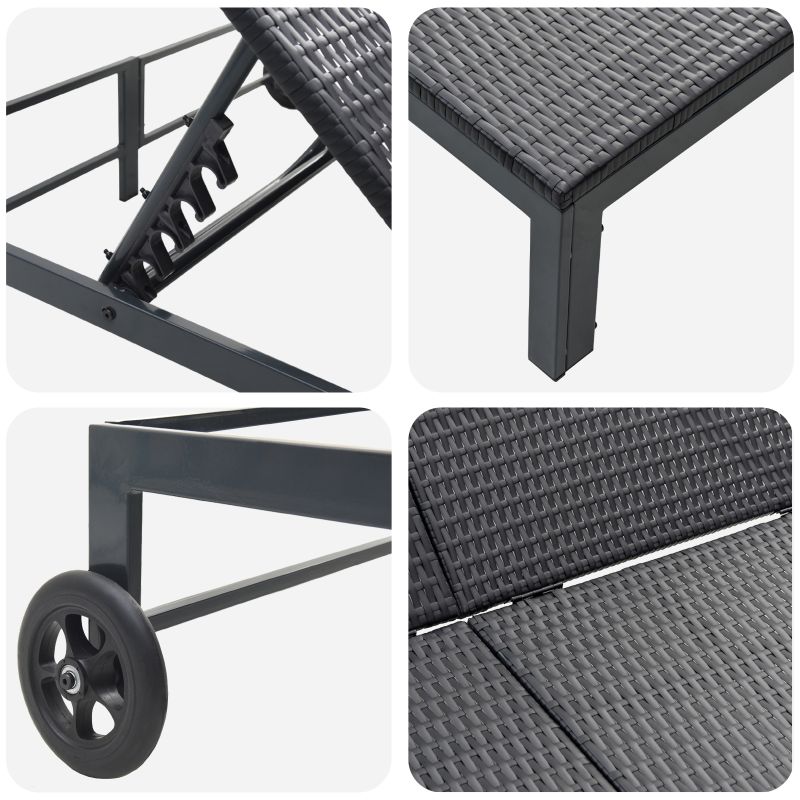 42004133 8 Șezlong cu perne și roți pentru 2 persoane, Negru, Poliratan Șezlong cu perne și roți pentru 2 persoane, Negru, Poliratan - imagine 8