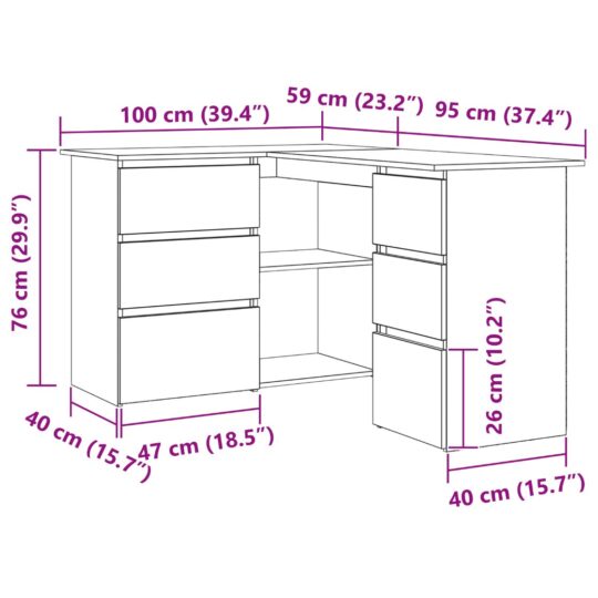 862006 9 Birou de colț Stejar negru 145 x 100 x 76 cm Lemn compozit 862006 9