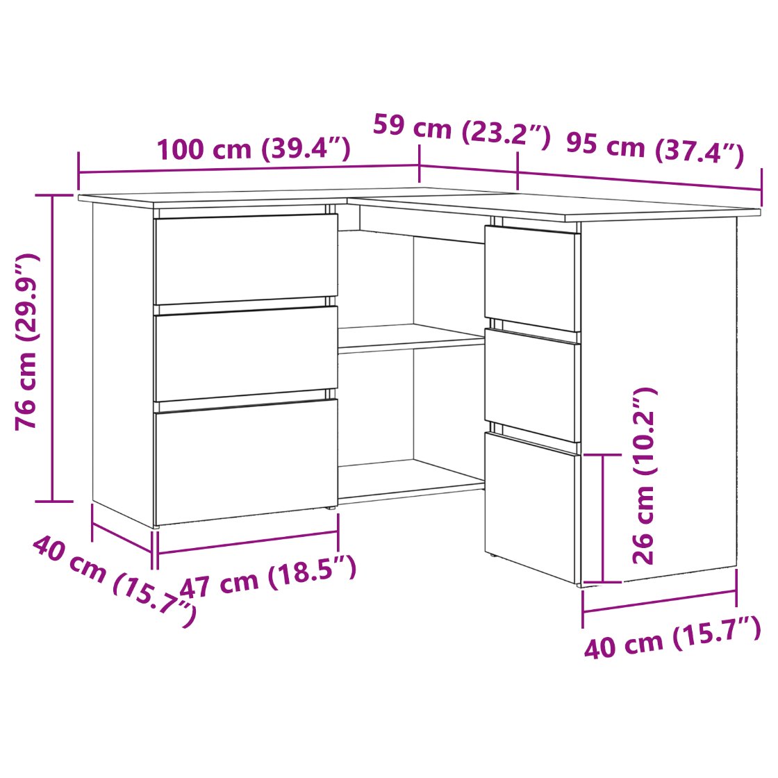 862006 9 Birou de colț Stejar negru 145 x 100 x 76 cm Lemn compozit Birou de colț Stejar negru 145 x 100 x 76 cm Lemn compozit - imagine 9