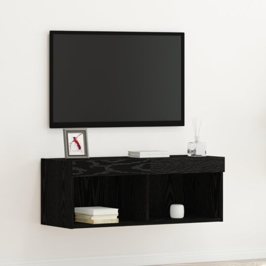 Cabinet TV Pe perete Stejar Negru 80 x 30 x 30 cm Lemn compozit