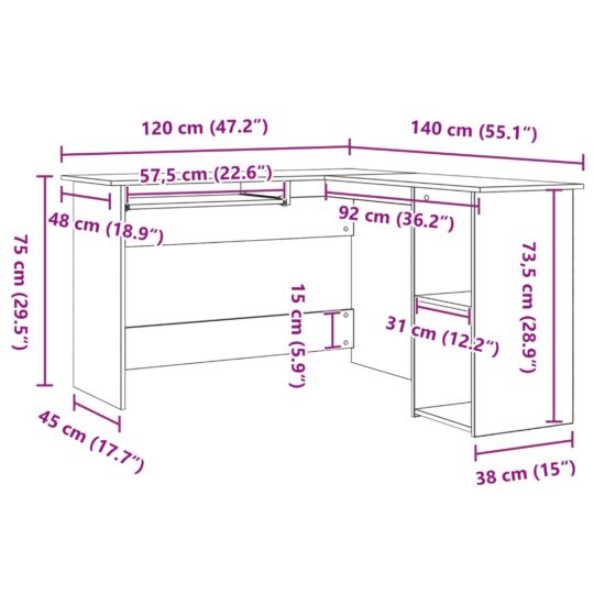 862450 10 Birou de colț Stejar negru 120 x 140 x 75 cm Lemn compozit 862450 10