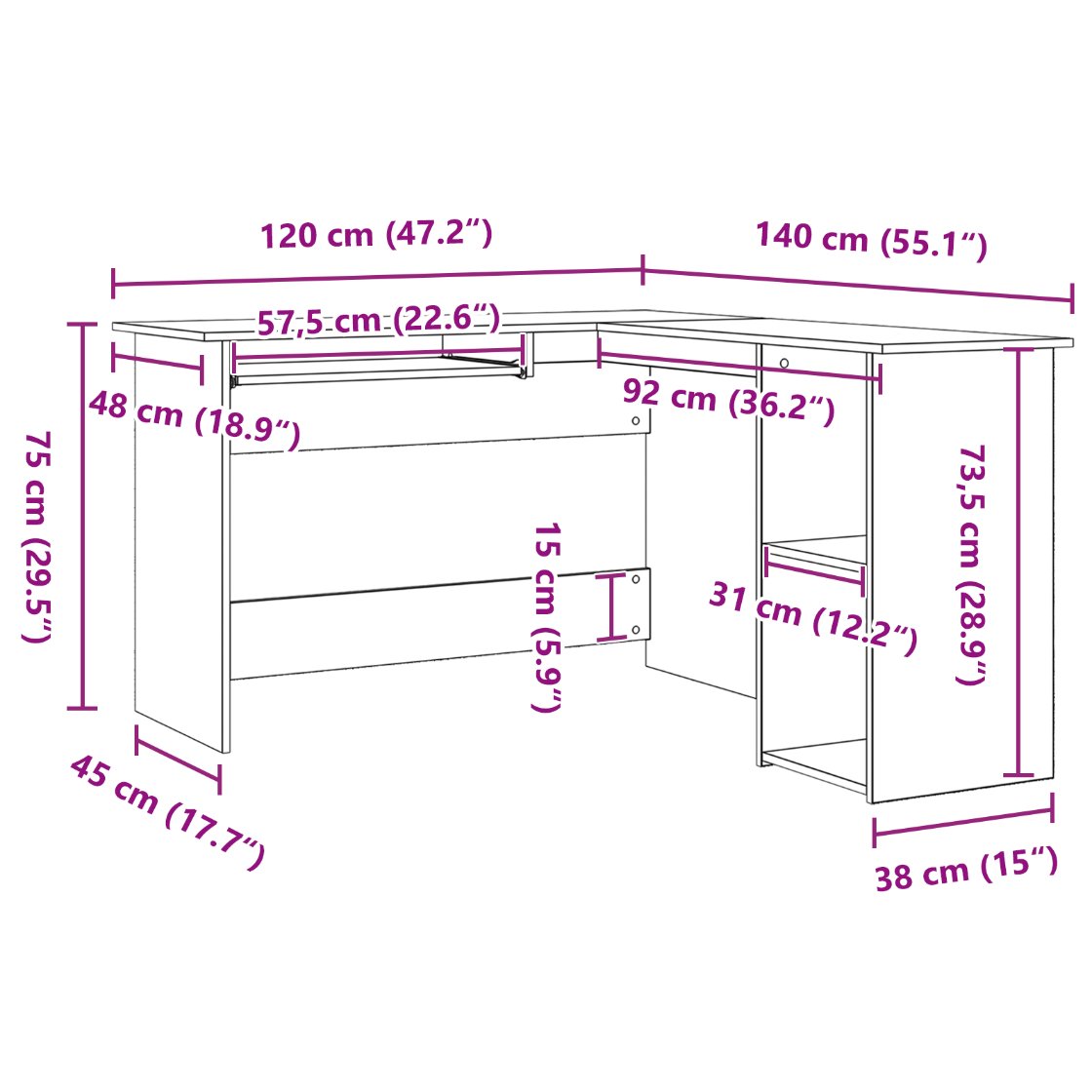 862450 10 Birou de colț Stejar negru 120 x 140 x 75 cm Lemn compozit Birou de colț Stejar negru 120 x 140 x 75 cm Lemn compozit - imagine 10