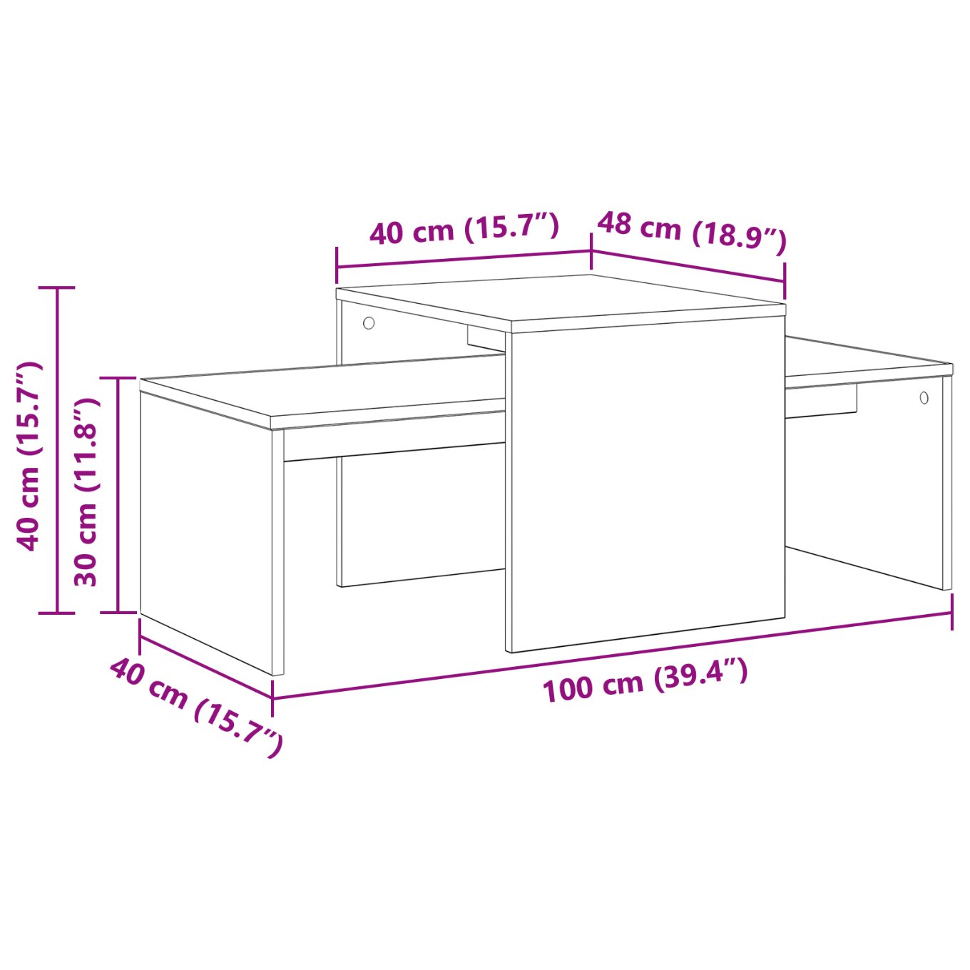 862501 9 Mese în cuiburi Stejar negru 100 x 48 x 40 cm Lemn compozit Mese în cuiburi Stejar negru 100 x 48 x 40 cm Lemn compozit - imagine 9