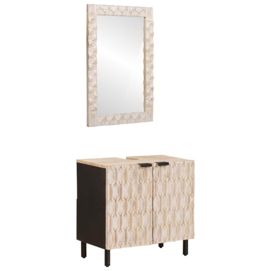 Seturi de baie cu ușă Finisaj Alb Spălat Lemn de mango solid