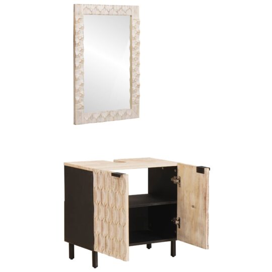 Alternative view of Seturi de baie cu ușă Finisaj Alb Spălat Lemn de mango solid