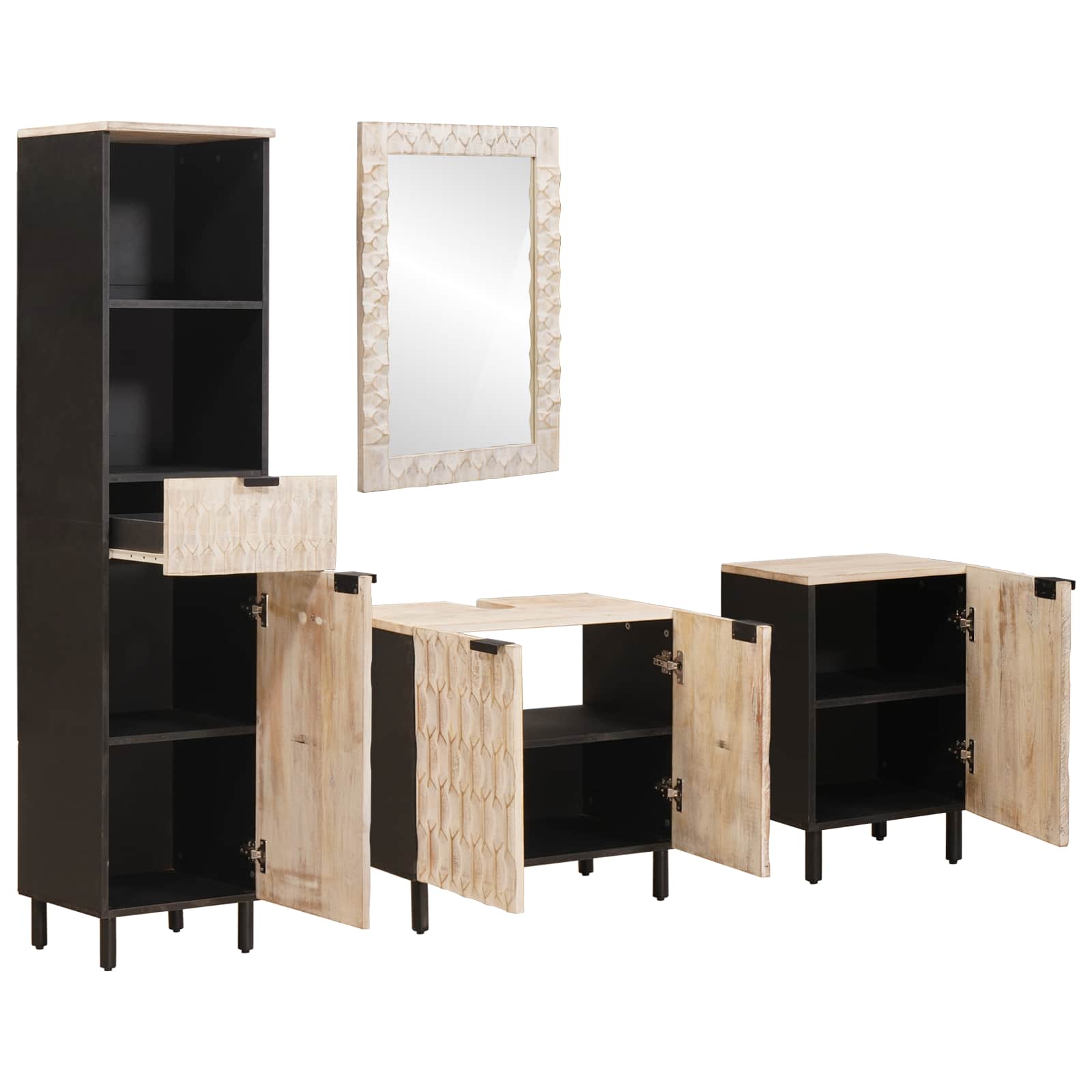 3310032 2 Seturi de baie cu sertar Finisaj Alb Spălat Lemn de mango solid Seturi de baie cu sertar Finisaj Alb Spălat Lemn de mango solid - imagine 2