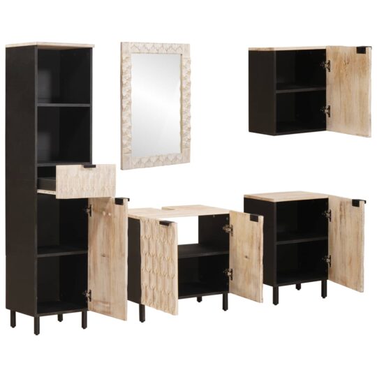 Alternative view of Seturi de baie cu sertar Finisaj Alb Spălat Lemn de mango solid