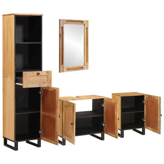 Alternative view of Seturi de baie cu sertar cu raft natural Lemn de mango solid