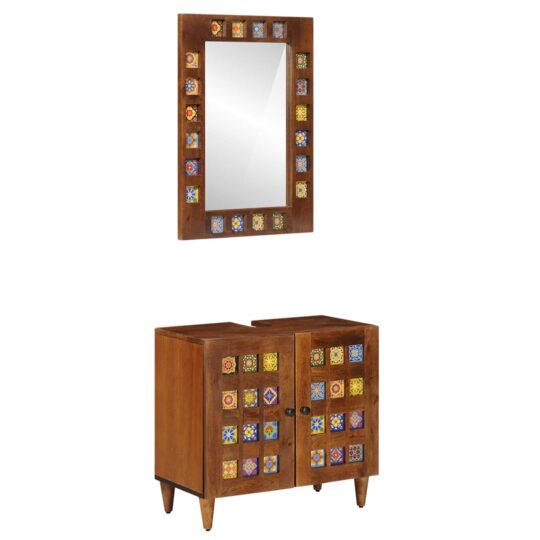 Set de mobilier pentru baie 2 pcs castan Lemn de mango solid