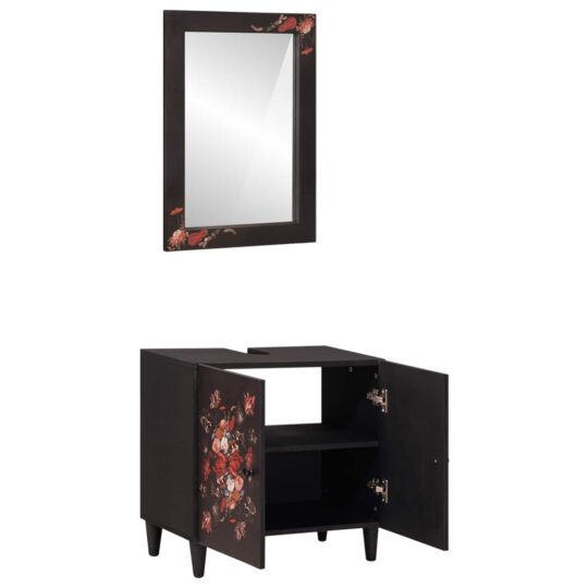 Alternative view of Set dulap baie Pe perete cu ușă 2 pcs Lemn de mango solid