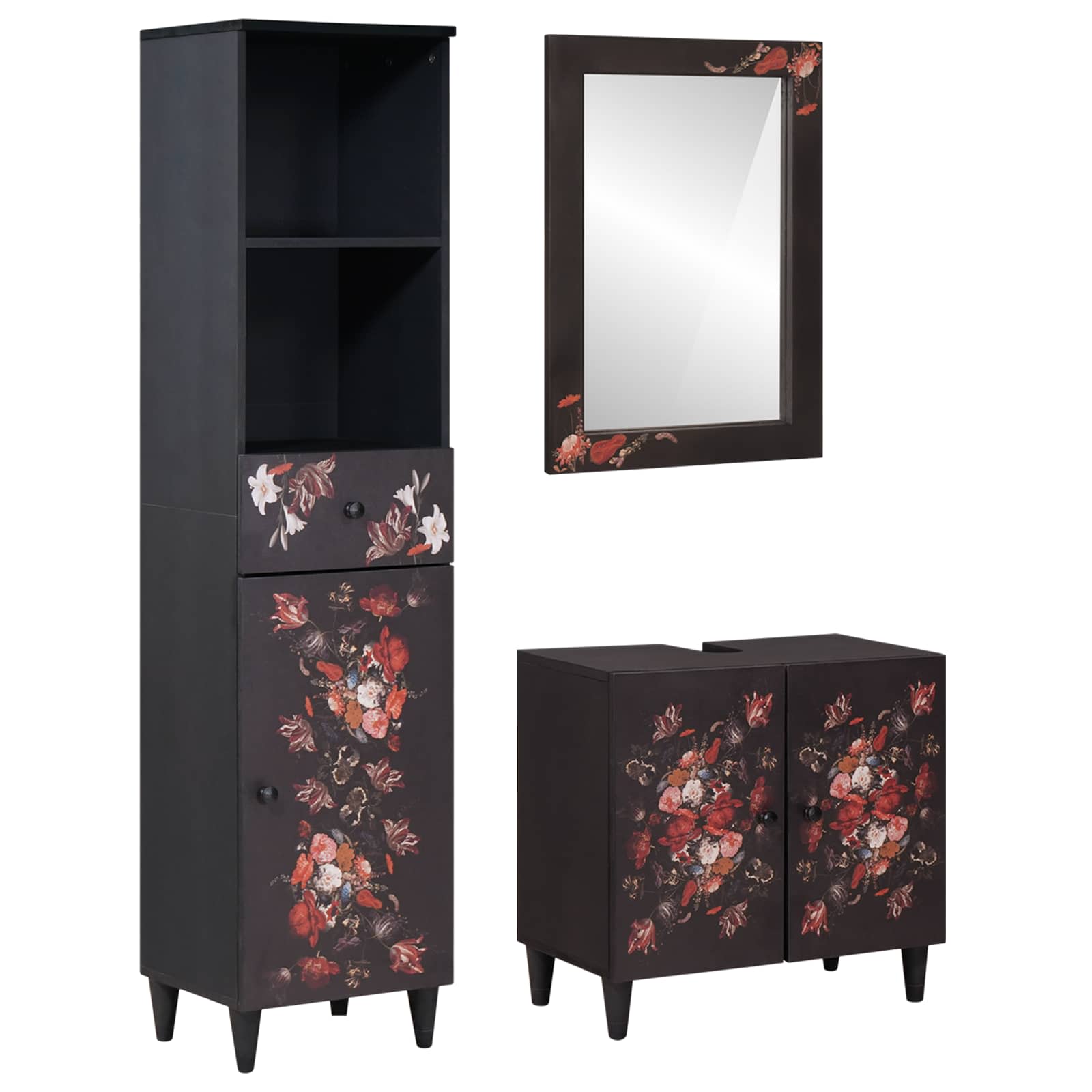 3310142 1 Set dulap baie cu sertar Pe perete 3 pcs Lemn de mango solid Set dulap baie cu sertar Pe perete 3 pcs Lemn de mango solid