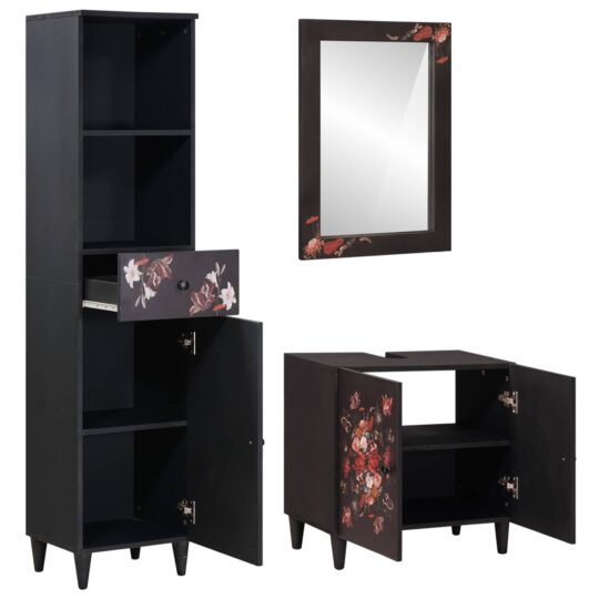 Alternative view of Set dulap baie cu sertar Pe perete 3 pcs Lemn de mango solid