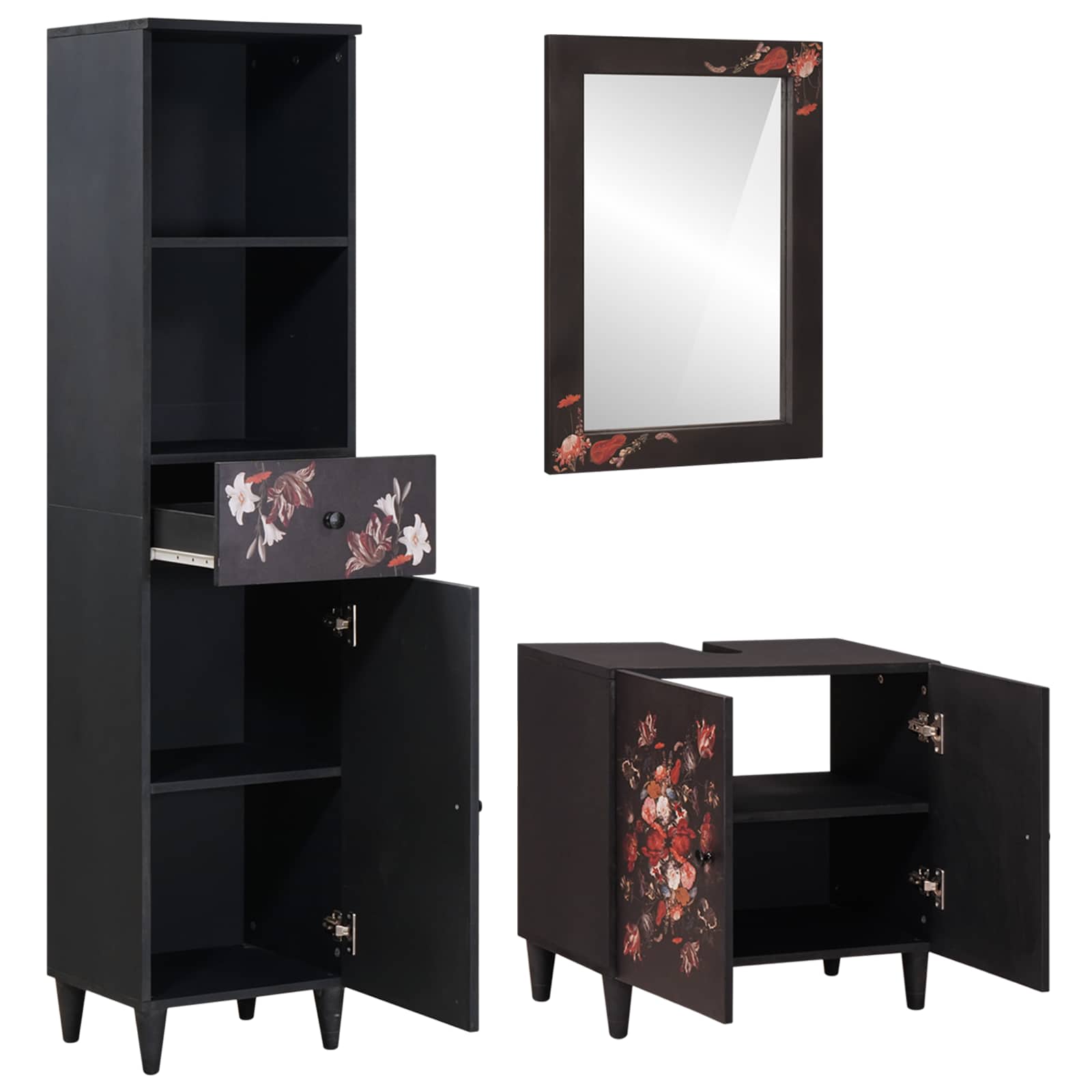 3310142 2 Set dulap baie cu sertar Pe perete 3 pcs Lemn de mango solid Set dulap baie cu sertar Pe perete 3 pcs Lemn de mango solid - imagine 2