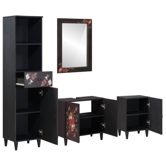 Alternative view of Set dulap baie cu sertar Pe perete 4 pcs Lemn de mango solid