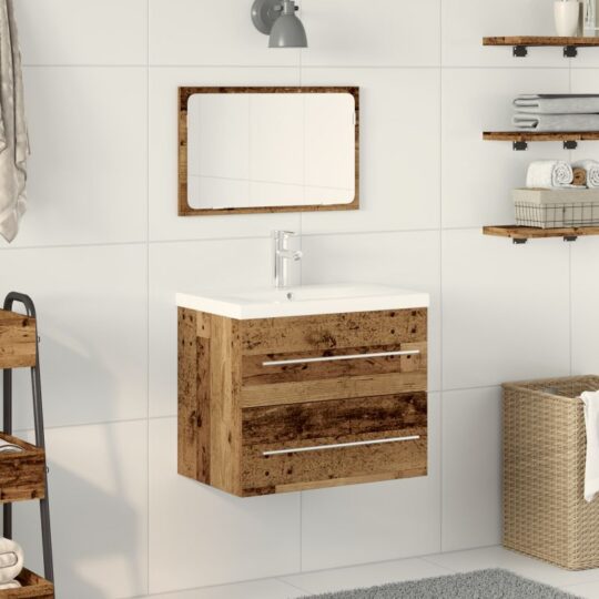 Dulap cu chiuvetă cu sertar 2 pcs Lemn vechi 60 x 38.5 x 48 cm