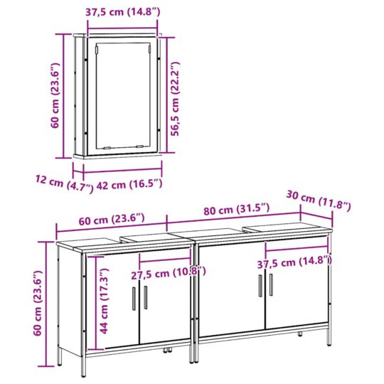 3332548 12 Set de mobilier pentru baie cu ușă 3 pcs Maro 80 x 30 x 60 cm 3332548 12
