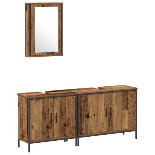 Alternative view of Set de mobilier pentru baie cu ușă 3 pcs Maro 80 x 30 x 60 cm