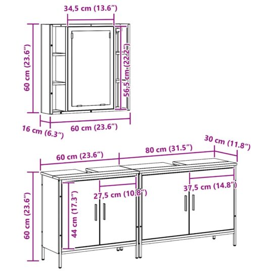 3332561 12 Set de mobilier pentru baie cu raft 3 pcs Maro 60 x 16 x 60 cm 3332561 12
