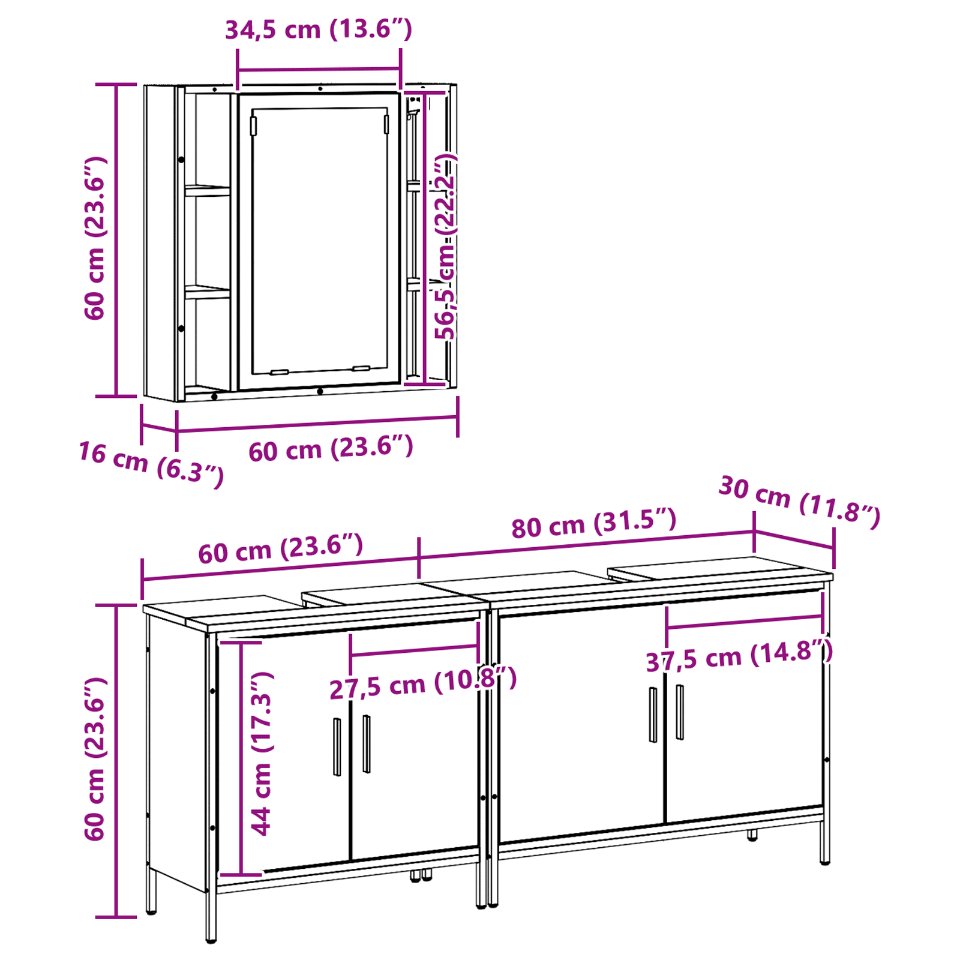 3332561 12 Set de mobilier pentru baie cu raft 3 pcs Maro 60 x 16 x 60 cm Set de mobilier pentru baie cu raft 3 pcs Maro 60 x 16 x 60 cm - imagine 12
