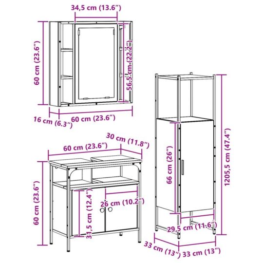 3332563 13 Set de mobilier pentru baie cu raft 3 pcs Maro 60 x 30 x 60 cm 3332563 13