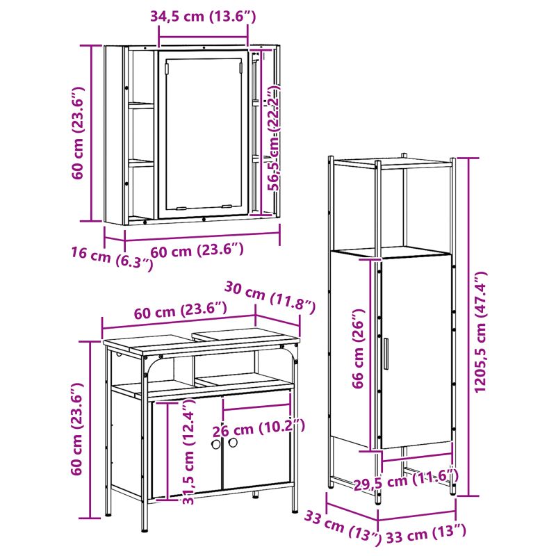 3332563 13 Set de mobilier pentru baie cu raft 3 pcs Maro 60 x 30 x 60 cm Set de mobilier pentru baie cu raft 3 pcs Maro 60 x 30 x 60 cm - imagine 13