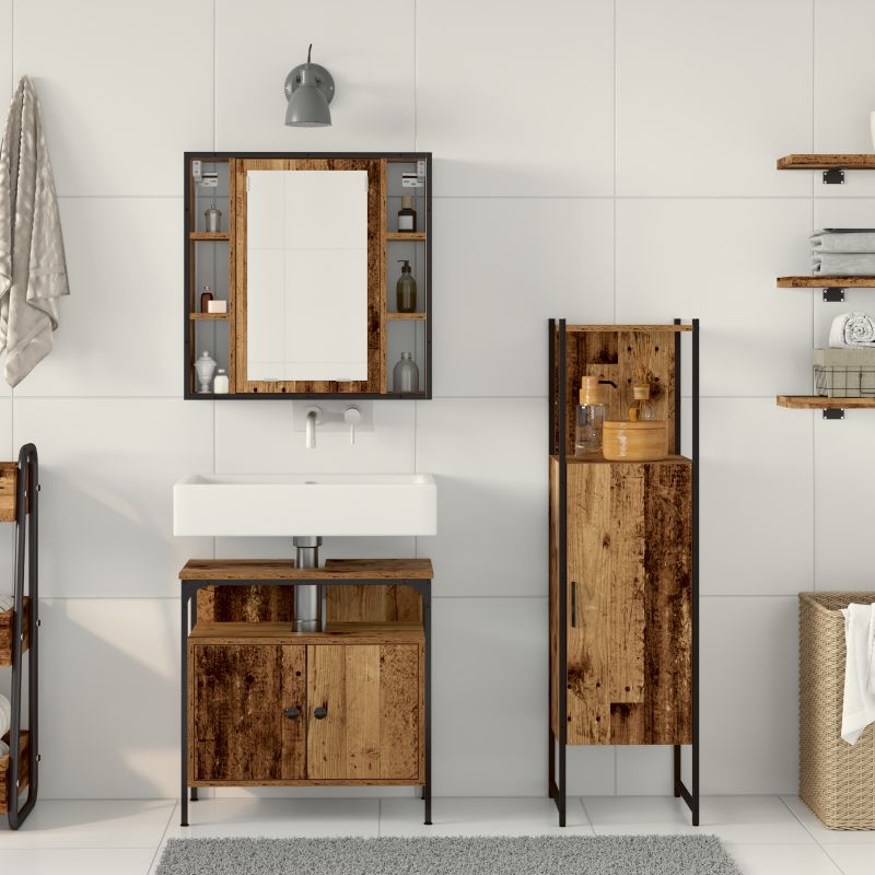 3332563 4 Set de mobilier pentru baie cu raft 3 pcs Maro 60 x 30 x 60 cm Set de mobilier pentru baie cu raft 3 pcs Maro 60 x 30 x 60 cm - imagine 4