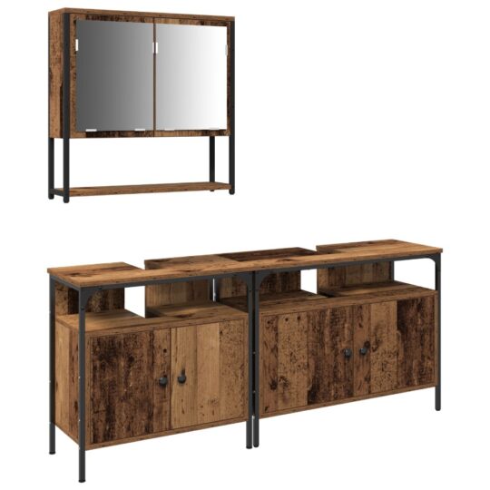 Alternative view of Set de mobilier pentru baie cu ușă 3 pcs Maro 80 x 30 x 60 cm